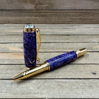 Image 2 of Handmade Purple Dyed Black Ash Burl Rollerball Pen