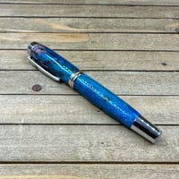 Image 2 of Large Handmade Spalted Tamarind Fountain Pen in Blue-Purple Wood, Medium Fine Nib