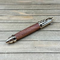 Image 2 of Handcrafted Mesquite Wood Grenade Pen, Gold Accent, Military Gift