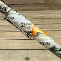 Image 3 of Handmade Fly Fishing Pen with USPS Fly Stamps in Antique Brass