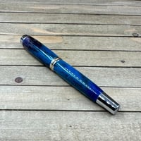 Image 3 of Large Handmade Spalted Tamarind Fountain Pen in Blue-Purple Wood, Medium Fine Nib