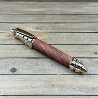 Image 3 of Handcrafted Mesquite Wood Grenade Pen, Gold Accent, Military Gift
