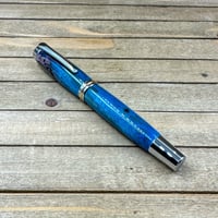 Image 4 of Large Handmade Spalted Tamarind Fountain Pen in Blue-Purple Wood, Medium Fine Nib