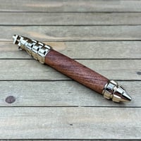 Image 4 of Handcrafted Mesquite Wood Grenade Pen, Gold Accent, Military Gift