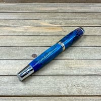 Image 5 of Large Handmade Spalted Tamarind Fountain Pen in Blue-Purple Wood, Medium Fine Nib