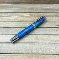 Image 6 of Large Handmade Spalted Tamarind Fountain Pen in Blue-Purple Wood, Medium Fine Nib