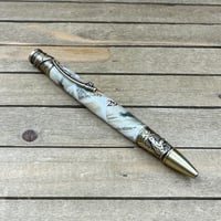 Image 7 of Handmade Fly Fishing Pen with USPS Fly Stamps in Antique Brass