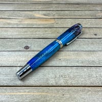 Image 7 of Large Handmade Spalted Tamarind Fountain Pen in Blue-Purple Wood, Medium Fine Nib