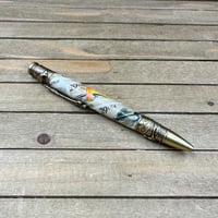 Image 8 of Handmade Fly Fishing Pen with USPS Fly Stamps in Antique Brass