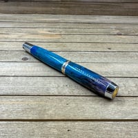Image 8 of Large Handmade Spalted Tamarind Fountain Pen in Blue-Purple Wood, Medium Fine Nib