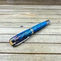 Image 9 of Large Handmade Spalted Tamarind Fountain Pen in Blue-Purple Wood, Medium Fine Nib
