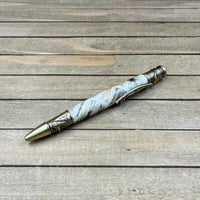 Image 10 of Handmade Fly Fishing Pen with USPS Fly Stamps in Antique Brass