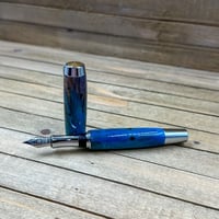 Image 10 of Large Handmade Spalted Tamarind Fountain Pen in Blue-Purple Wood, Medium Fine Nib