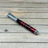 Image 2 of Handmade Red and Black Resin Ballpoint Pen with Chrome Snap Cap Parker Style