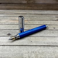 Image 1 of Hand Turned Blue Resin Fountain Pen, Gilded Steel Nib, with Converter