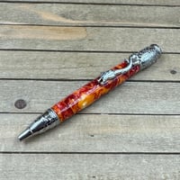 Image 1 of Handmade Antique Silver Dragon Ballpoint Pen made with Red and Gold Resin