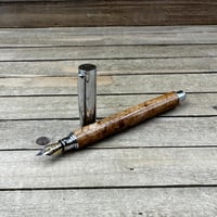 Image 1 of Handcrafted Cherry Burl Fountain Pen, Gilded Steel Nib, Clovis Style