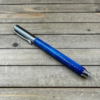 Image 2 of Hand Turned Blue Resin Fountain Pen, Gilded Steel Nib, with Converter