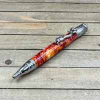 Image 2 of Handmade Antique Silver Dragon Ballpoint Pen made with Red and Gold Resin
