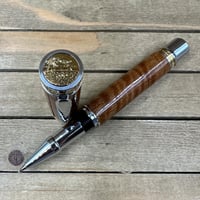 Image 3 of Handmade Curly Satinwood Rollerball Pen with a Hawaiian Theme