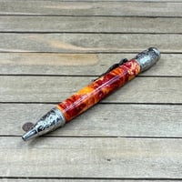Image 4 of Handmade Antique Silver Dragon Ballpoint Pen made with Red and Gold Resin