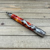 Image 6 of Handmade Antique Silver Dragon Ballpoint Pen made with Red and Gold Resin