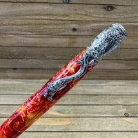 Image 7 of Handmade Antique Silver Dragon Ballpoint Pen made with Red and Gold Resin