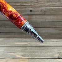 Image 8 of Handmade Antique Silver Dragon Ballpoint Pen made with Red and Gold Resin