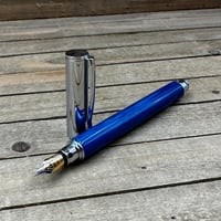 Image 10 of Hand Turned Blue Resin Fountain Pen, Gilded Steel Nib, with Converter