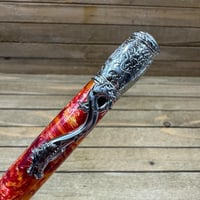 Image 9 of Handmade Antique Silver Dragon Ballpoint Pen made with Red and Gold Resin