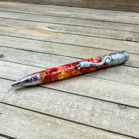 Image 10 of Handmade Antique Silver Dragon Ballpoint Pen made with Red and Gold Resin