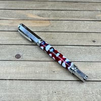 Image 1 of Handcrafted Chrome Rollerball Pen: Red, White, & Blue Resin