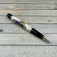 Image 1 of Mason Square and Compass Image on Curly Maple Wood Ballpoint Pen