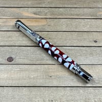 Image 2 of Handcrafted Chrome Rollerball Pen: Red, White, & Blue Resin