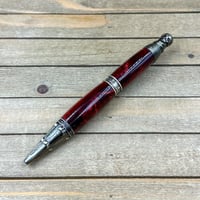 Image 1 of Handmade Pirate Skull Ballpoint Pen in Red with Antique Brass 