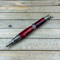 Image 2 of Handmade Pirate Skull Ballpoint Pen in Red with Antique Brass 