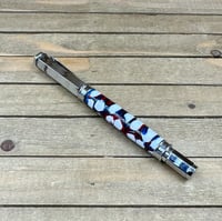 Image 3 of Handcrafted Chrome Rollerball Pen: Red, White, & Blue Resin