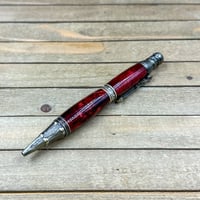 Image 3 of Handmade Pirate Skull Ballpoint Pen in Red with Antique Brass 