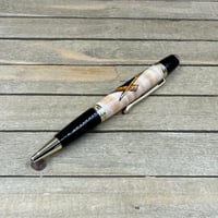 Image 4 of Mason Square and Compass Image on Curly Maple Wood Ballpoint Pen