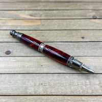 Image 4 of Handmade Pirate Skull Ballpoint Pen in Red with Antique Brass 