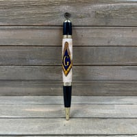 Image 5 of Mason Square and Compass Image on Curly Maple Wood Ballpoint Pen