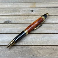 Image 4 of Handmade Amboyna Burl Click Style Ballpoint Pen in Gold Titanium