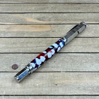 Image 6 of Handcrafted Chrome Rollerball Pen: Red, White, & Blue Resin