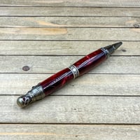 Image 5 of Handmade Pirate Skull Ballpoint Pen in Red with Antique Brass 