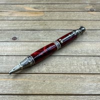 Image 6 of Handmade Pirate Skull Ballpoint Pen in Red with Antique Brass 