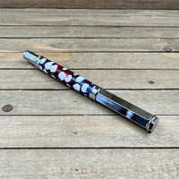 Image 7 of Handcrafted Chrome Rollerball Pen: Red, White, & Blue Resin