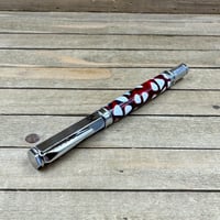 Image 8 of Handcrafted Chrome Rollerball Pen: Red, White, & Blue Resin