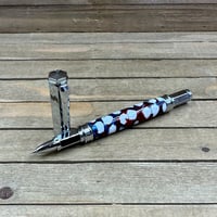 Image 9 of Handcrafted Chrome Rollerball Pen: Red, White, & Blue Resin