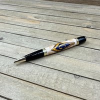 Image 8 of Mason Square and Compass Image on Curly Maple Wood Ballpoint Pen