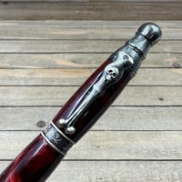Image 8 of Handmade Pirate Skull Ballpoint Pen in Red with Antique Brass 